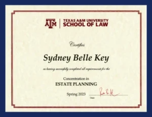Sydney Key Estate Planning concentration Texas A&M University School of Law